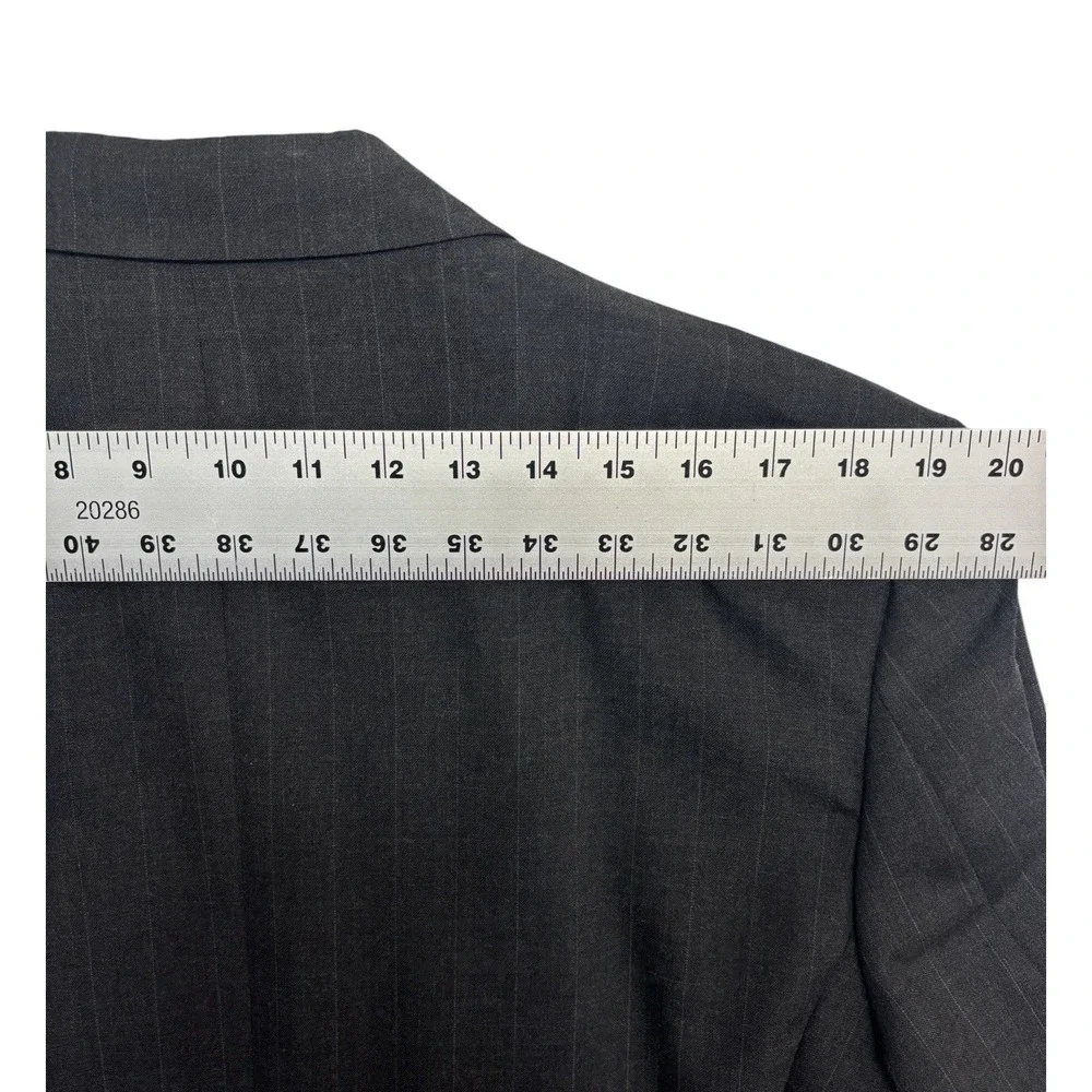 vtg 90s Sterling & Hunt 42L 36x31 Charcoal Stripe 2pc Pant Suit USA‎ 100% Wool